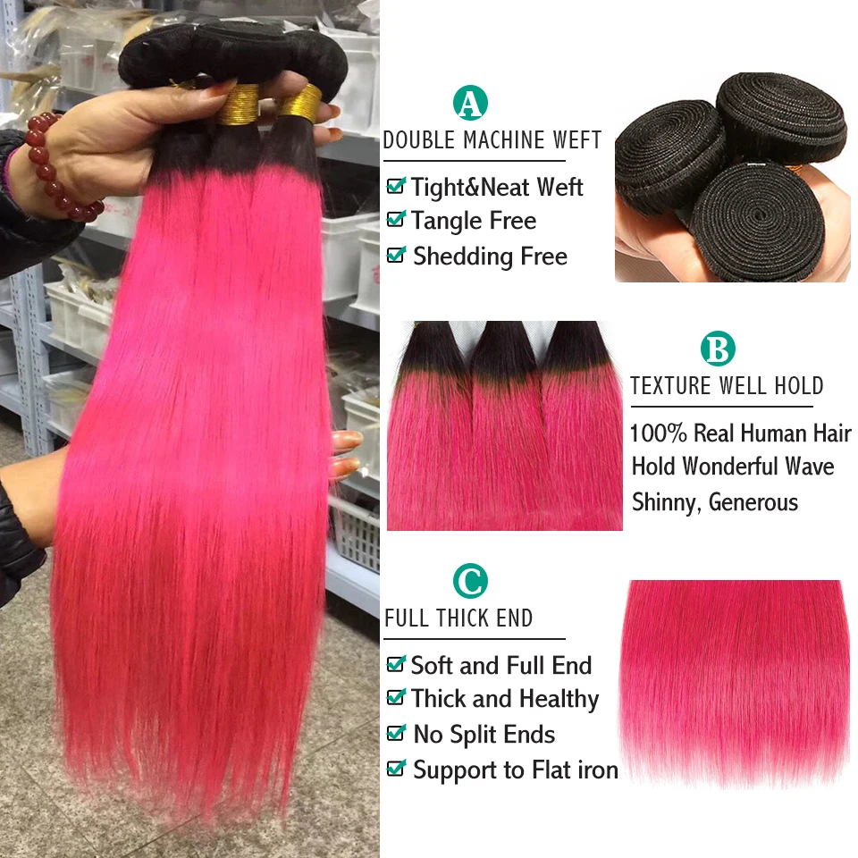 Человеческие волосы SEXAY с эффектом омбре 4 пряди зажимами темные корни розовый