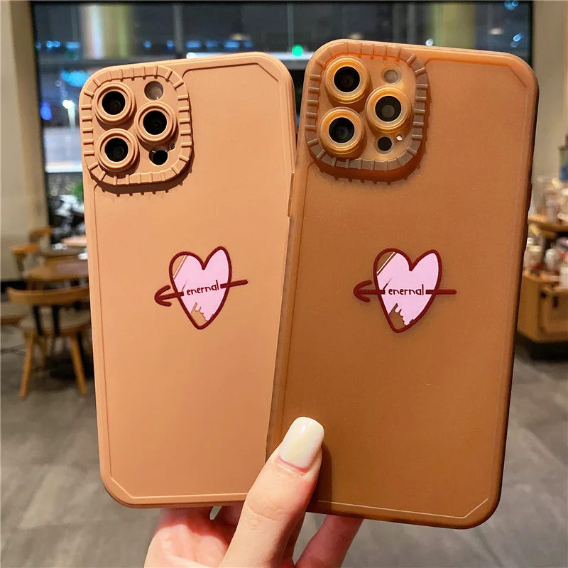 

Simple Brown Color Phone Case For iPhone 13 Pro Max 11 12 Pro Max XR X XS Max 7 8Plus INS Fashion Lens Love Heart Silicone Cover