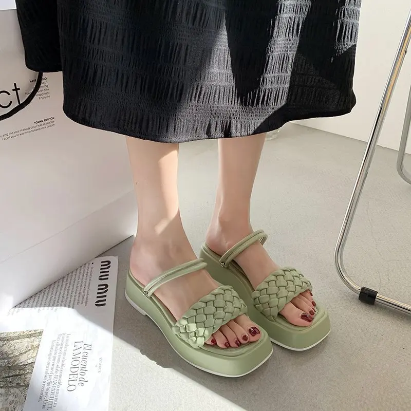 

Shoes Slippers Casual Med Slides Platform Slipers Women Luxury Flat 2021 PU Rome Rubber Fashion Scandals Shoes Woman 2021 House