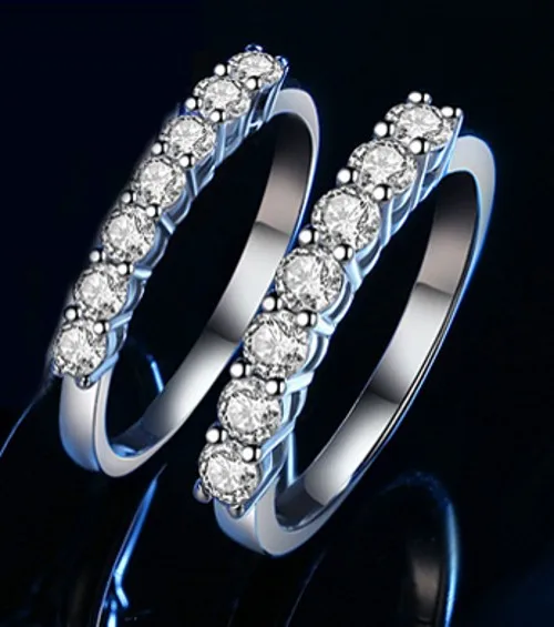 

National standard 925 silver Korean personality row ring female European and American popular seven-diamond five-diamond Mozanst