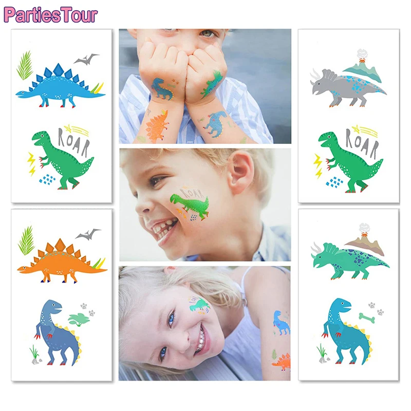 

6 sheets Dinosaur Tyrannosaurus Temporary Tatoo Sticker Waterproof Fake Tattoo Tattoos Hand Foot Tatouage For Kids Children Boy