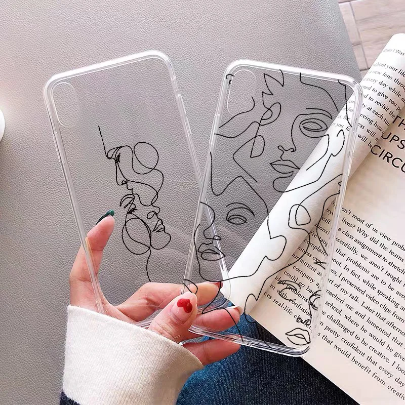 Funny Abstract Art Lines Fashion Phone Cases Cartoon Women Clear Cover For iphone 11 12 13 Pro Max SE 2020 7 8 Plus XR XS XS MAX