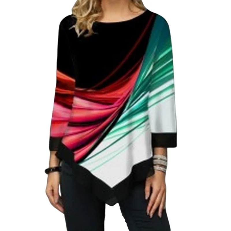 

Casual Long Sleeve T-shirt 2020 Spring Autumn Leisure Female Top Large Sizes Women Clothes Irregular Women T Shirts Femme 5XL