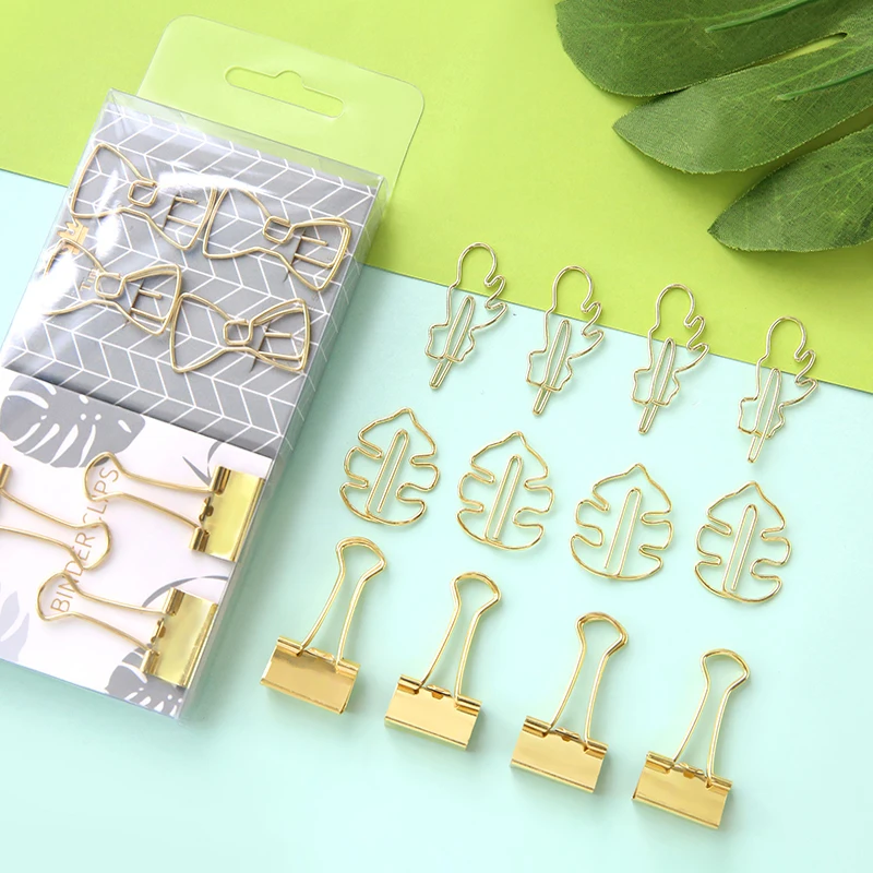 Симпатичные золотые металлические зажимы для бумаги перо/монстера зажим фото