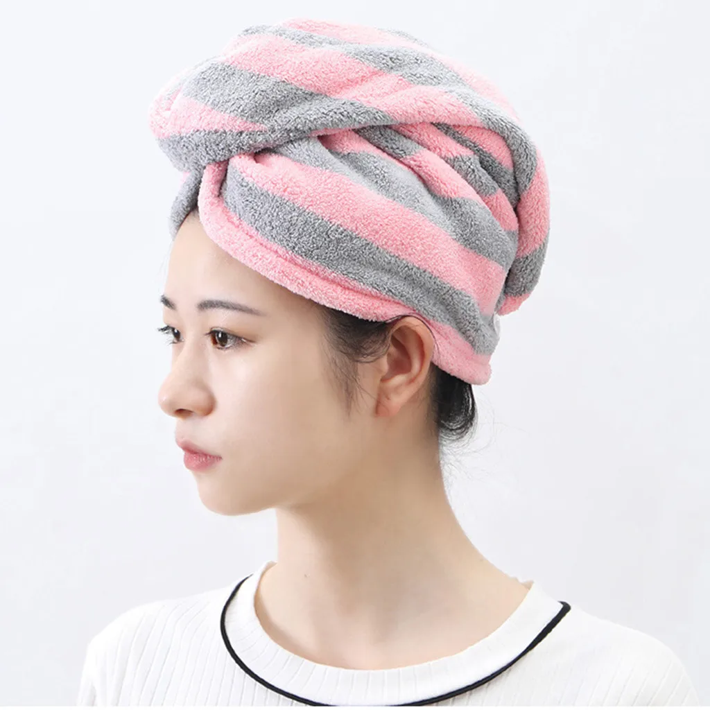 Полосатое полотенце из микрофибры ванная шапка для быстрой сушки волос