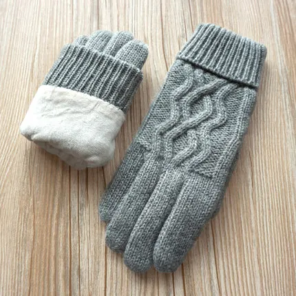 A57 light gray Осенне-зимние женские вязаные перчатки высокого качества, женские бархатные толстые теплые шерстяные кашемировые однотонные перчатки, Женские варежки - Цвет: A57 light gray