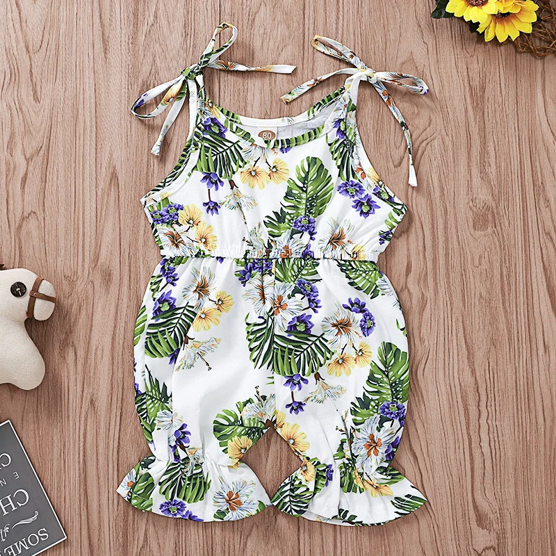 Комбинезон с цветочным рисунком для новорожденных Летняя одежда без рукавов