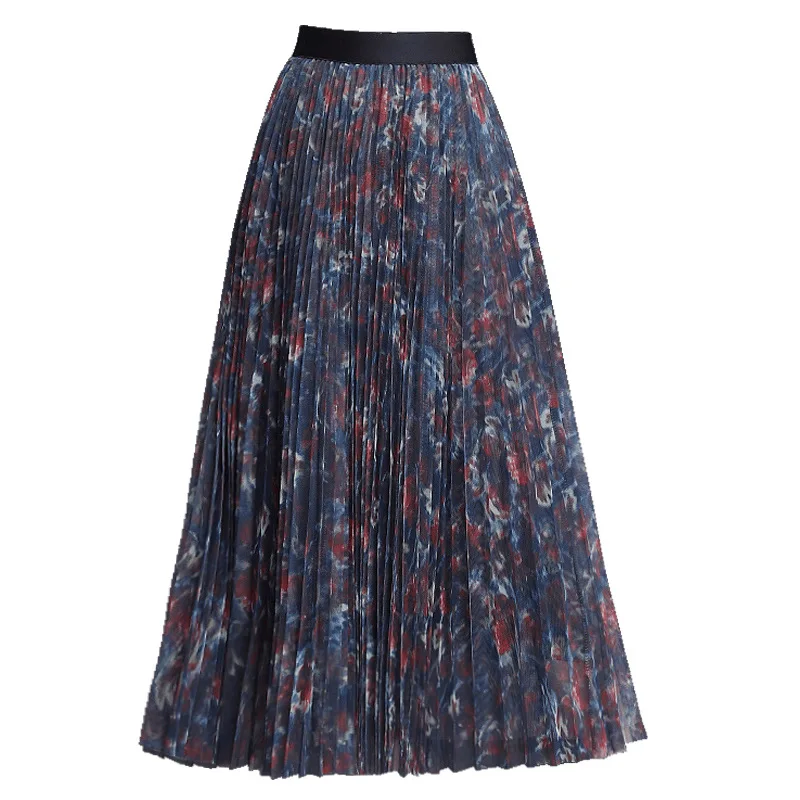 

Printed Skirt 2021 Summer New Skirt Mori Girl High Waist Thin Mesh Pleated Skirt Female