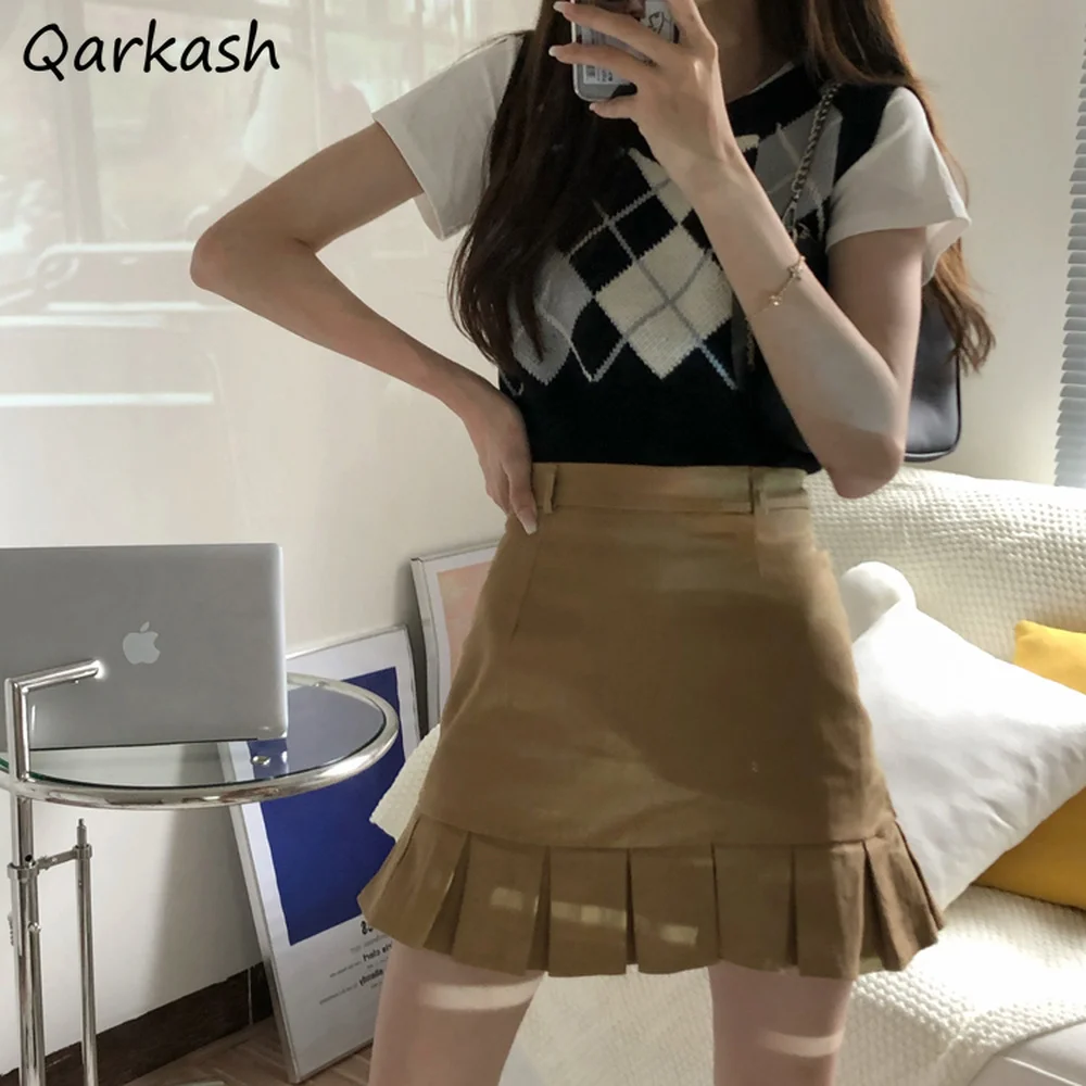 Mini Skirts Women Ruffles Sweet Summer Korean Style Solid Lovely Students Empire Fashion Preppy Design All-match Bottom Femme