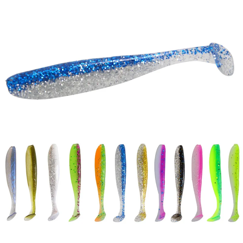 

10PCS Soft Bait Fluorescent Bait T Tail Water 1.8g/6.5cm Silicone 12 Color Soft Artificial Bait Perch Fishing Tackle