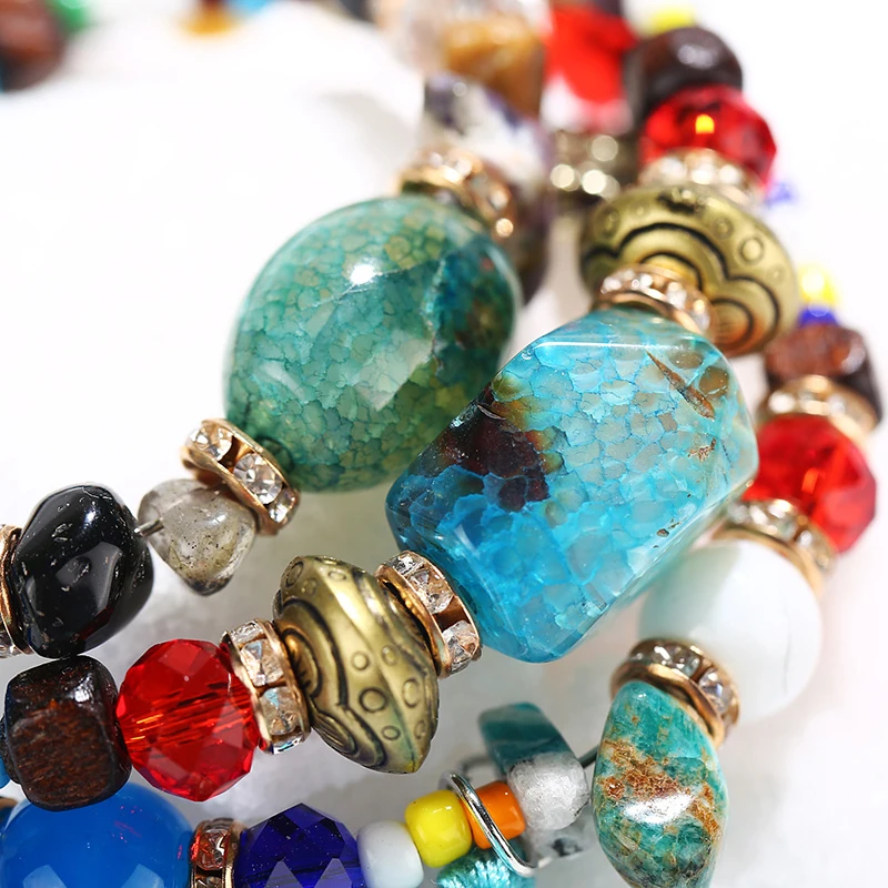 Многослойные в стиле бохо кристалл каменный шарик шарм браслет Богемия