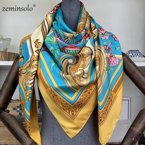 130*130 см шелковый квадратный шарф женские шарфы с принтом большой хиджаб бандана платок для леди Высокое качество шелковые шарфы шали