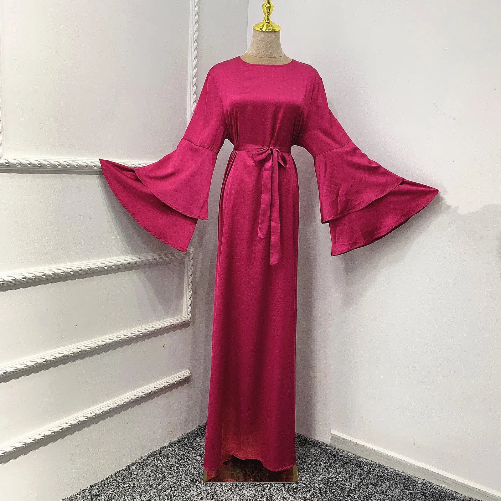 Платье женское в мусульманском стиле Abaya длинное Атласное Вечернее