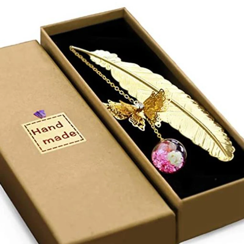 

3 шт. Классические солнечные очки в металлической Закладка-перо Подарочная коробка с 3D Бабочка и сухих цветов бусины Подвески, ручная работа...