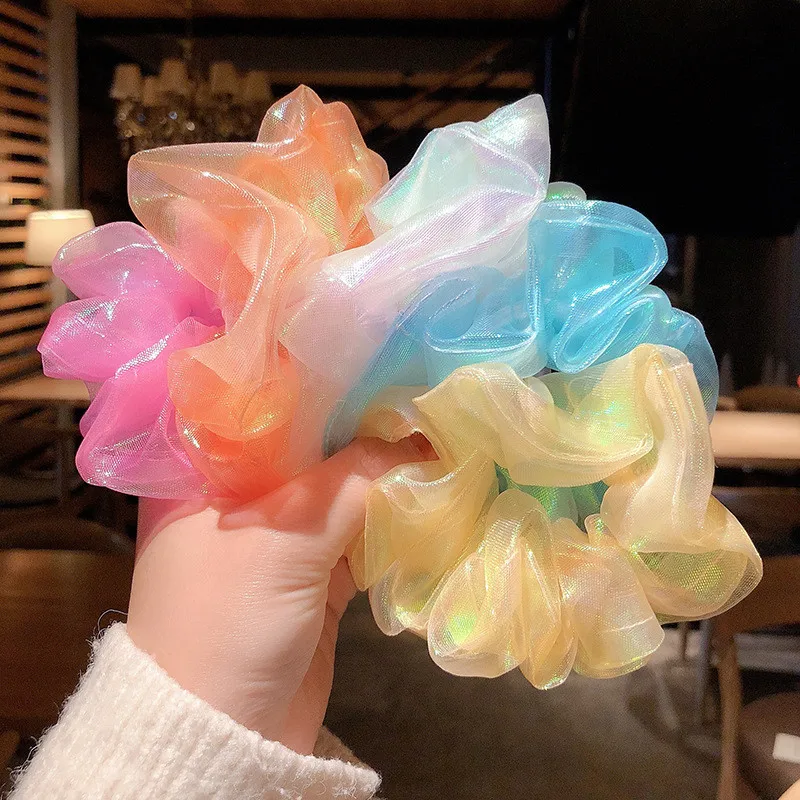 

2021 New Arrival Women Silk Gauze Elastic Handmade Multicolor Hair Band Ponytail Holder Headband Hair Accessories