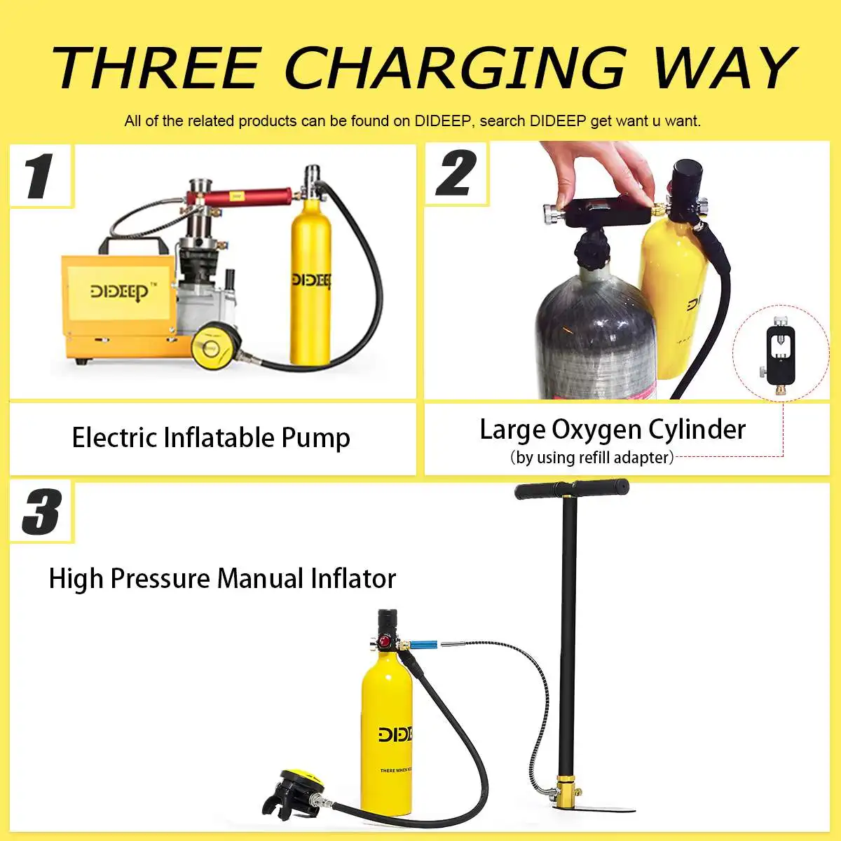 DIDEEP 1L цилиндр для подводного плавания мини кислородный бак набор X4000pro респиратор