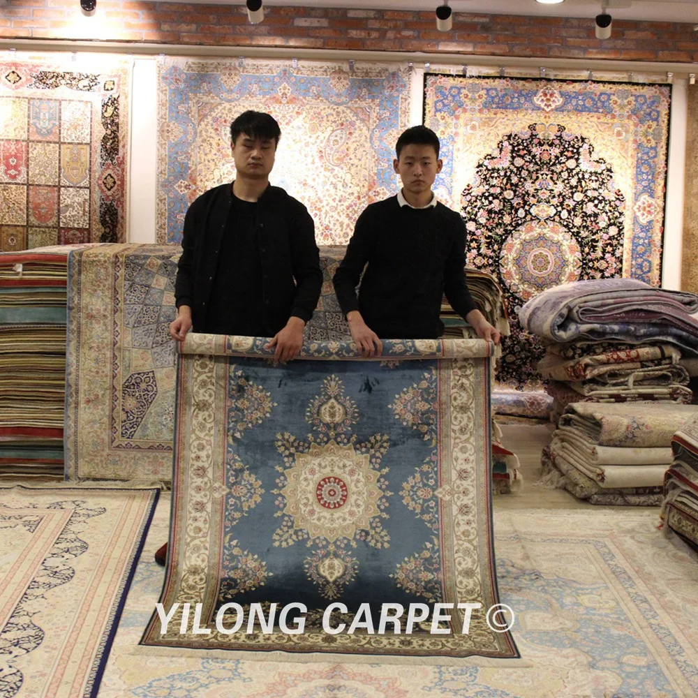 Yilong 4 'x 6' персидские шелковые коврики Китай синий ручной работы с узлом чистый