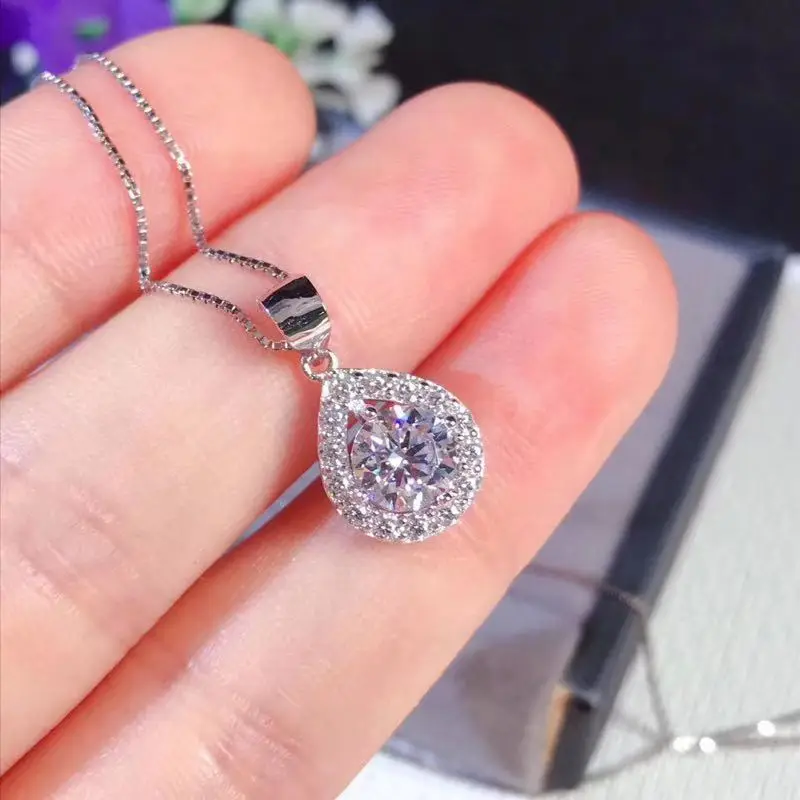 Классический 1ct карат муассанит ожерелье с подвеской в виде капли воды S925 серебро