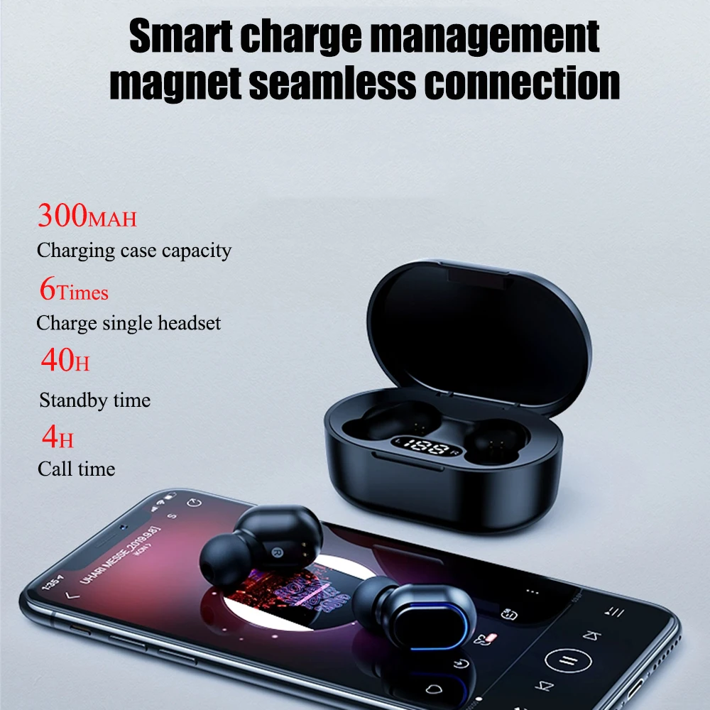 Беспроводные наушники PJD TWS Bluetooth шумоподавляющие со светодиодным дисплеем