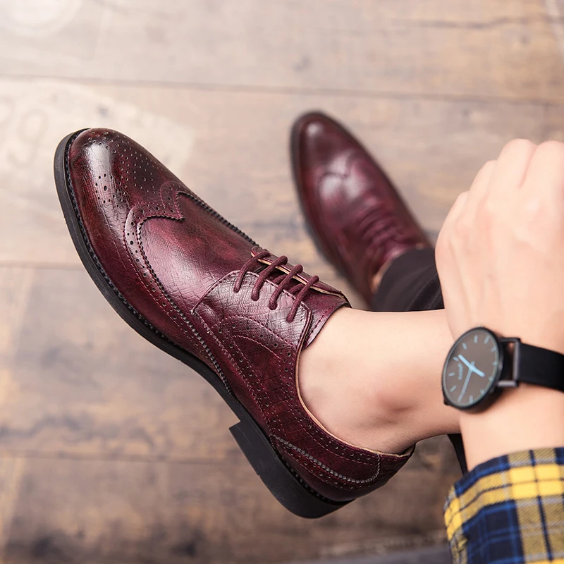 Мужские классические деловые туфли заостренный носок кожаные оксфорды в ретро