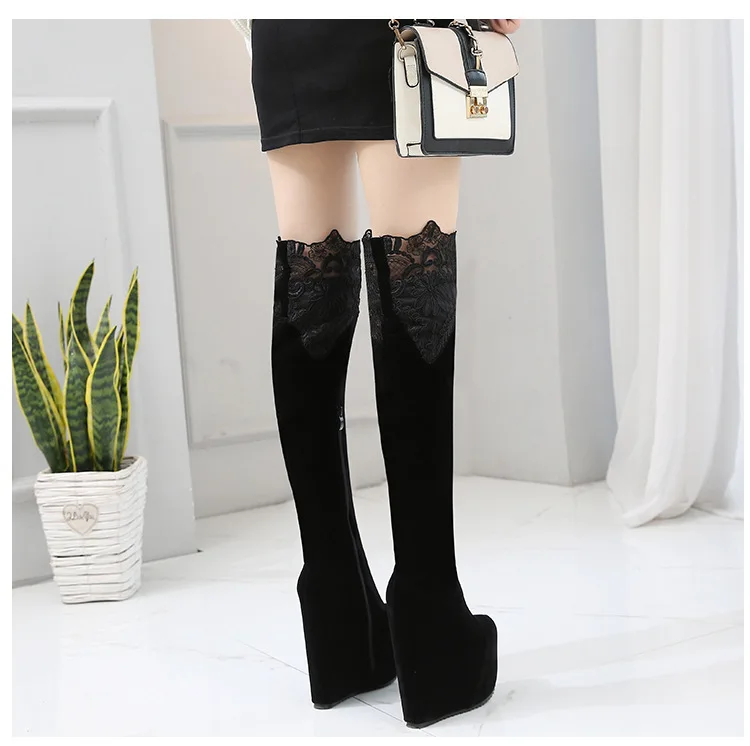 Сексуальные привлекательные сапоги до колена с тонким перекрестным каблуком и