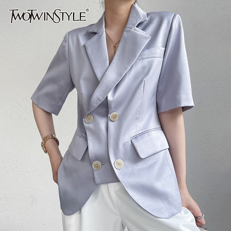 

Женский однотонный Блейзер TWOTWINSTYLE, с отложным воротником и короткими рукавами, с высокой талией, на пуговицах