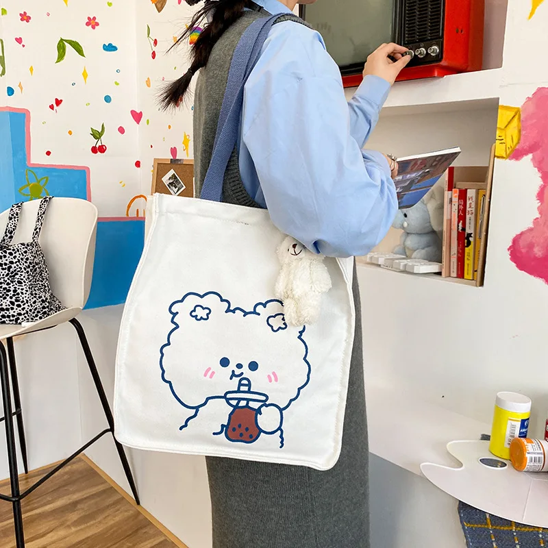 

Cute Cartoon Animal Tote Fashion Women Foldable Canvas Handbag Casual Large Capacity Shopping Shoulder Bags Girls Handbag Black