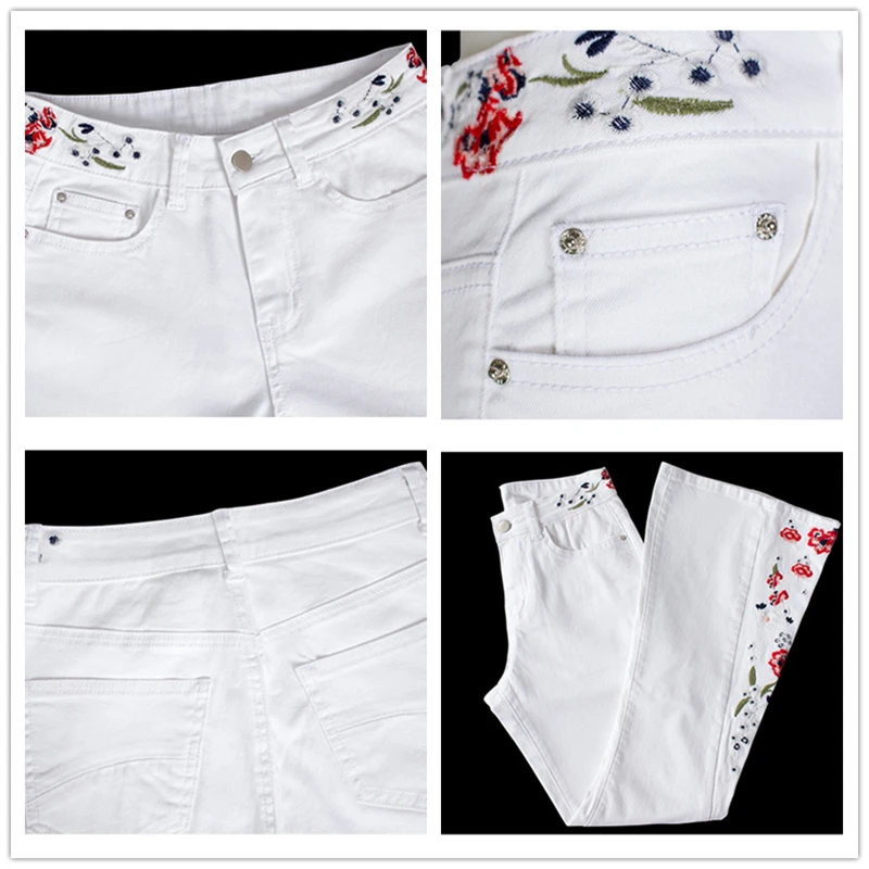 

NEW Spring Autumn Fashion Flare Jeans Women 3D Embroidered Women Large Size 4XL Jeans New Women White Denim Trousers Female K728