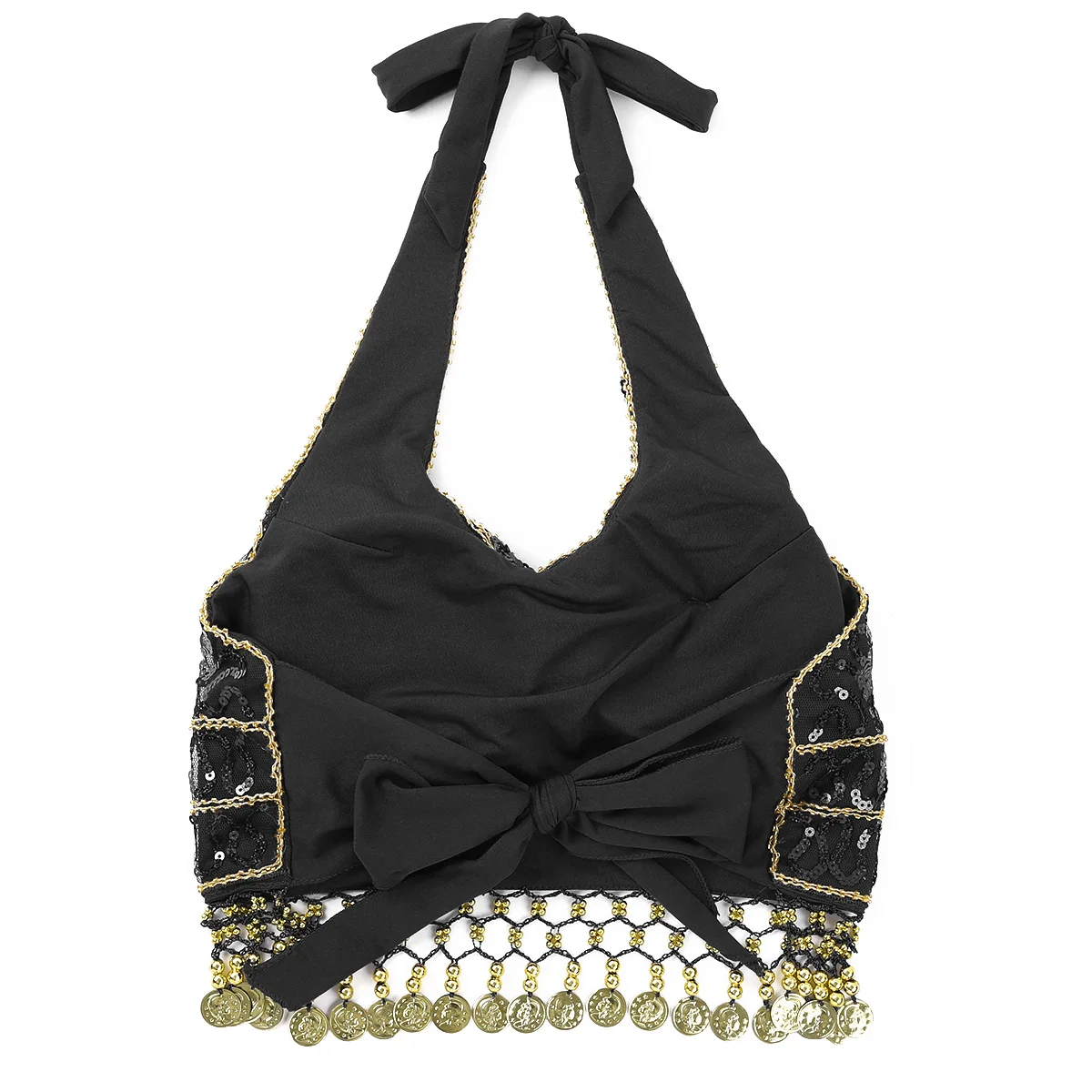 

Women Sparkle Sequins Tassels Back Tie Up Padded Bra Top Belly Dancing Costume Club Party Festival Rave Dance Sexy Crop Tops