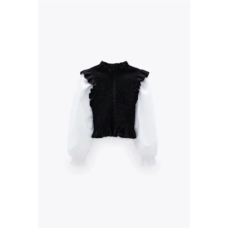 

Spring and autumn new women's French retro temperament elastic slim shirt early small collar blouse women 2021 casual
