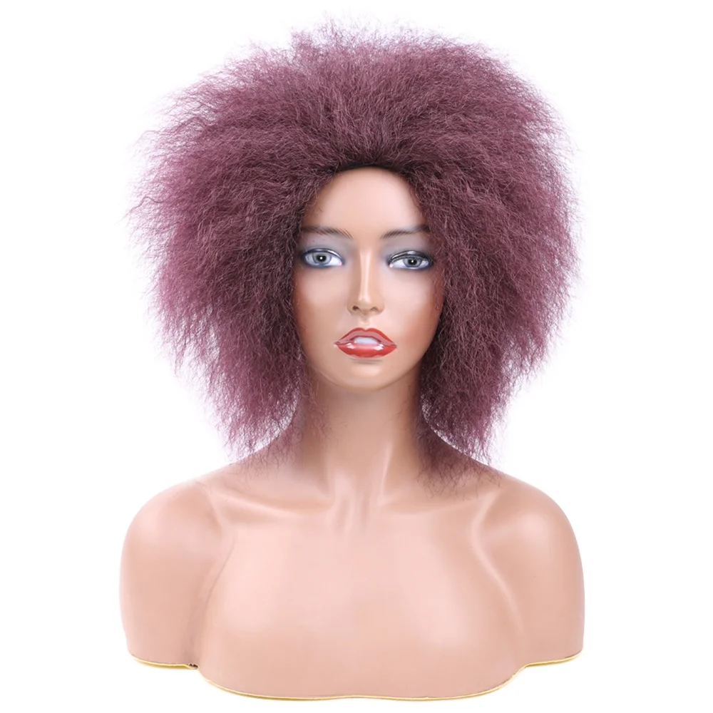 

Synthetic Afro Kinky Curly Wigs Short Hair With Bangs For Black Women African Saisity Omber Glueless Cosplay Wigs Heat Resistant