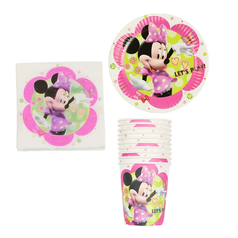 Minnie 40 шт./партия, мультяшный единорог, бумажная тарелка+ бумажные чашки+ бумажные салфетки для 10 человек, мультяшный единорог, детский день рождения - Цвет: Minnie