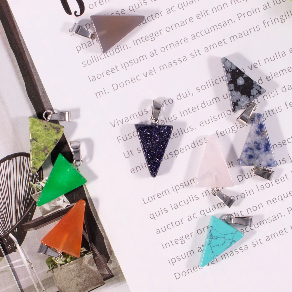 

50PCS Pendant Natural Stones Jade a Lucky Charm Triangle Necklace Crystal Beads For Jewelry Making