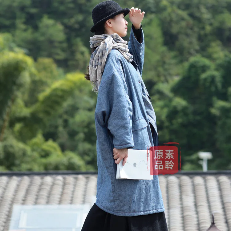 

dress cotton for women 20 autumn / winter retro national style thickened loose medium length cotton dress s1146