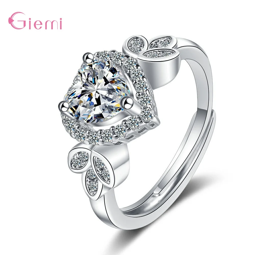 

Heart Shape AAA Zircon Opening Ring For Women Pure 925 Sterling Silver Needle Fashion Wedding Free Size Ring Fine Jewelry Bijoux