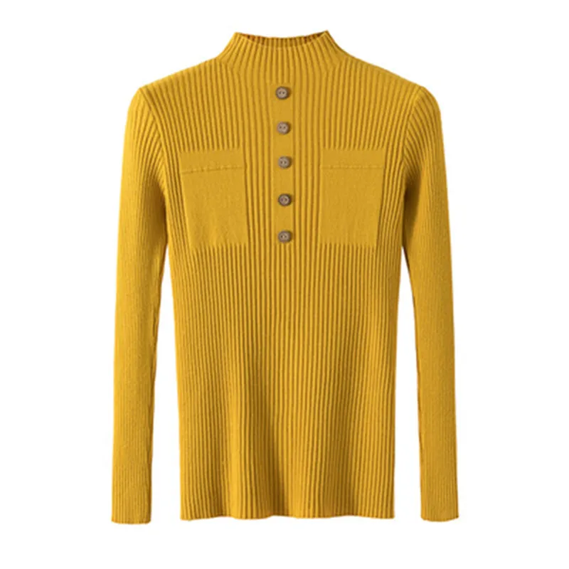 2019 Autumn Winter Half Turtleneck Sweater Women Button Warm Knitwear Pullover Female Knitted Sweaters Slim Soft Bottoming Tops | Женская