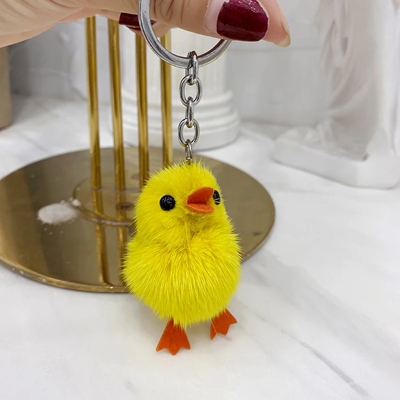 Женский натуральный мех норки брелок Классический желтого цвета с рисунком в