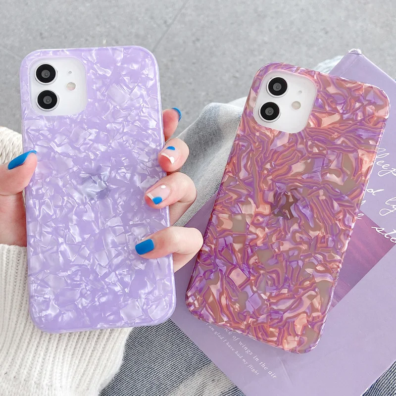 

Colourful Glossy Conch Marble Phone Case For iphone 12 Mini 11 Pro XS Max 7 8 Plus X XR SE 2020 Silicone Soft TPU Back Cover