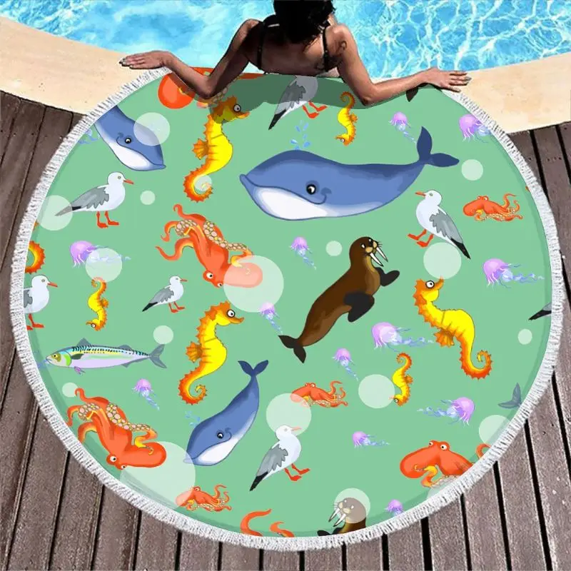 

Clubdeer Fishes Under The Sea Oversized Beach Throw Skirt Tassels Sunscreen Shawl Wrap Ultra Soft Super Water Absorbent Roundie