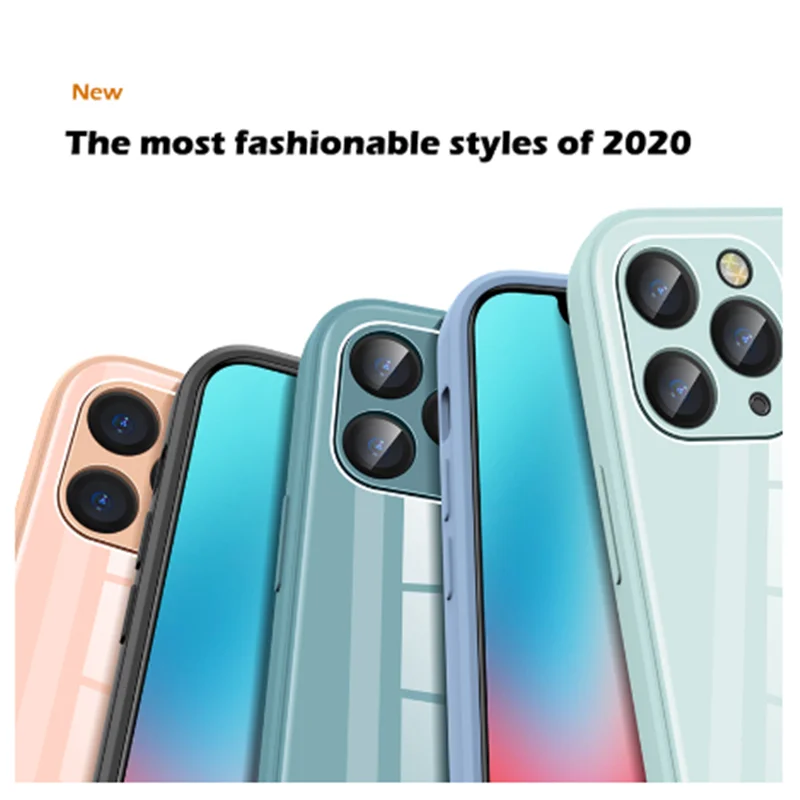 

Square Tempered Bumper Phone Case For iPhone 12 Mini 11 Pro Max SE 2 X XR XS Max 8 7 6 6s Plus Anti-knock Liquid Silicone Frame