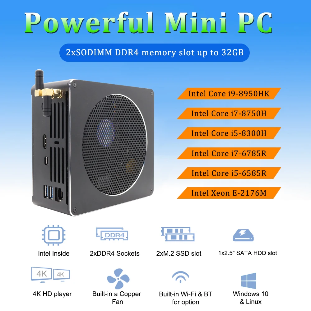 Новейший игровой компьютер i9 9880H мощный i7 9850H маленький настольный ПК 2 * DDR4 64 Гб M.2