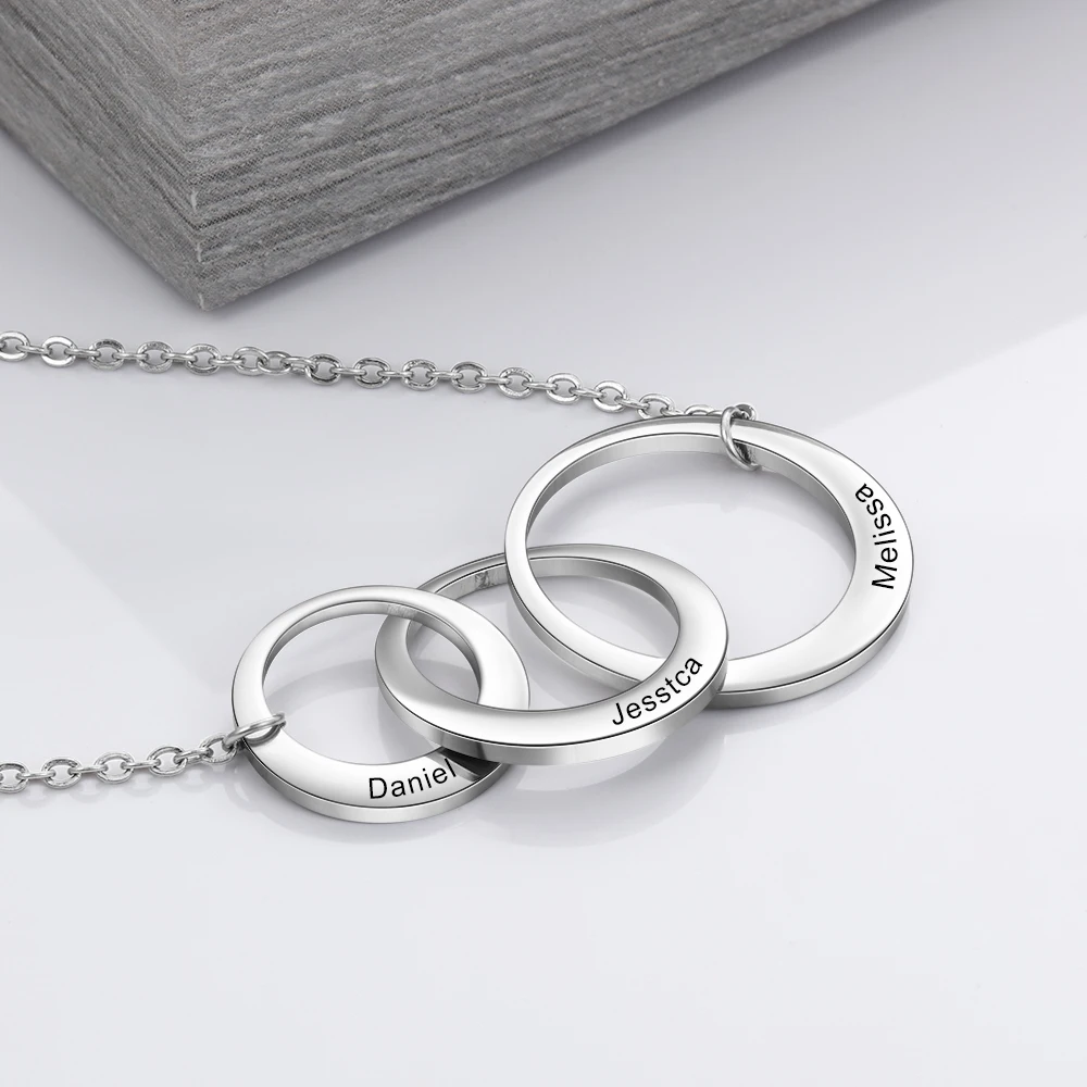 Personalized Intertwined Circle Necklace with 3 Names Customized Family Friendship Engraved Jewelry (JewelOra NE103419) | Украшения и