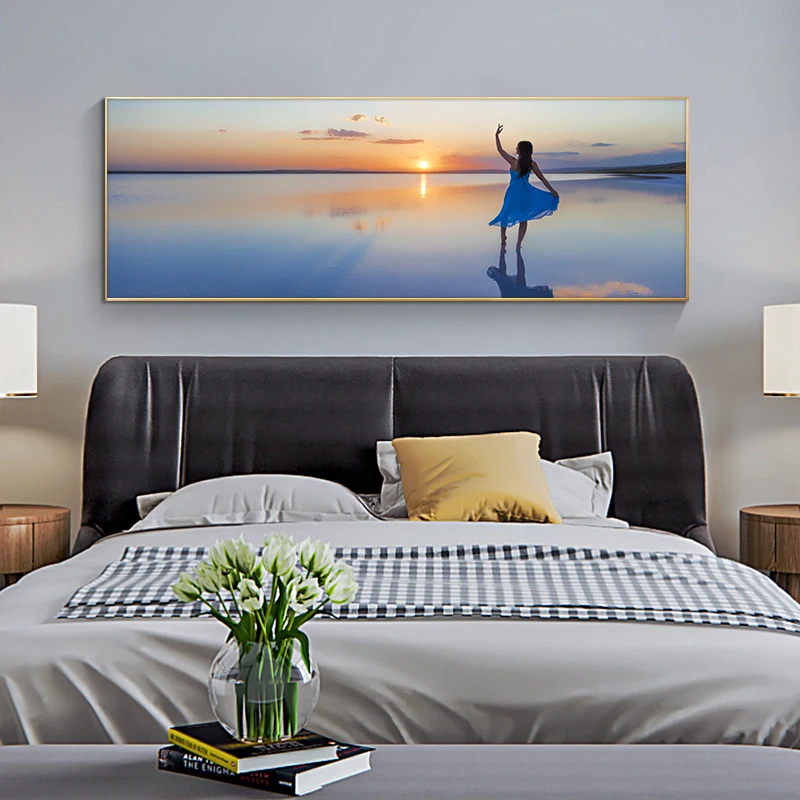 

Natural Blue Beach Sunset Women Seascape Posters and Prints Canvas Painting Scandinavian Wall Art Picture for Living Room