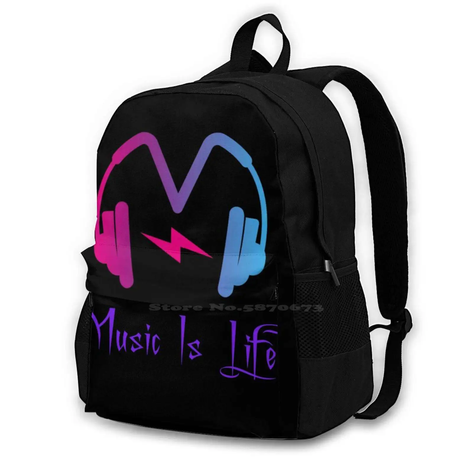 Music Art Fashion Bags Travel Laptop Backpack Headphones Energy Wave Helmet Black Recording Dj Tune Audio Song Volume Graph Mp3