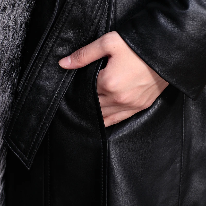 2020 Plus size Fox Fur Collar Genuine Leather Coat Women Winter Outerwear White Duck Down Sheepskin Long Jackets Female OK1118 | Женская