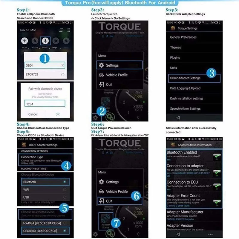 ELM327 Автомобильный сканер Bluetooth OBDII Автомобильная диагностика Wish Torque Android HTX OBD2 II