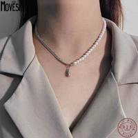 moveski 925 sterling silver korean retro water drop freshwater pearl chain stitching necklace women fashion jewelry