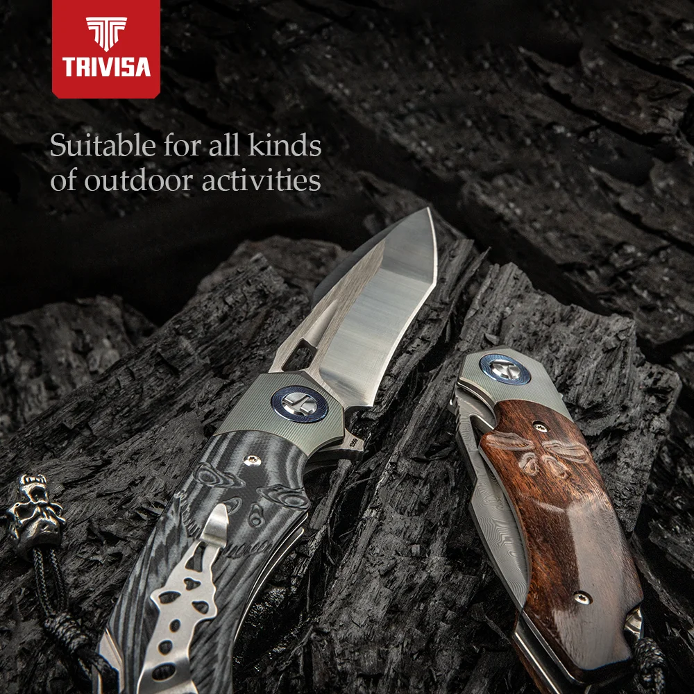 Складной карманный нож TRIVISA металлическая ручка из дерева тактические Дамасские
