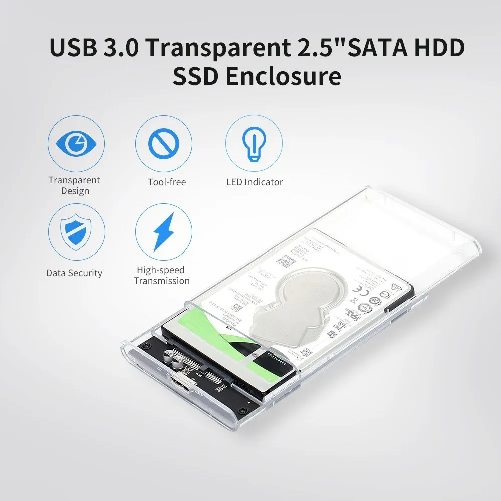 Прозрачный чехол Zeadow для внешнего жесткого диска 2 5 дюйма с USB 3 0 на SATA Корпус SSD