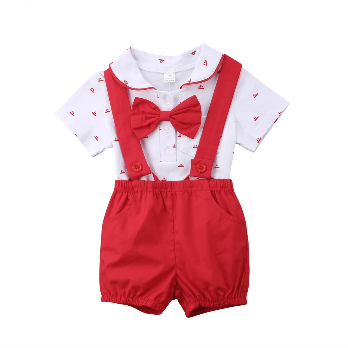 

2021 Citgeett Infant Summer Gentleman Clothes Sets Baby Boys Girls Short Sleeve Romper Suspender Shorts 2pcs Summer Set